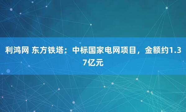 利鸿网 东方铁塔：中标国家电网项目，金额约1.37亿元